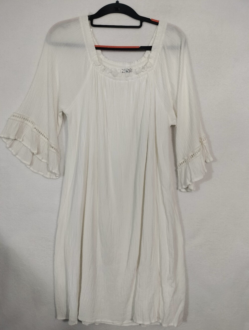 Naif Boho White Ruffle-Sleeve Mini Dress